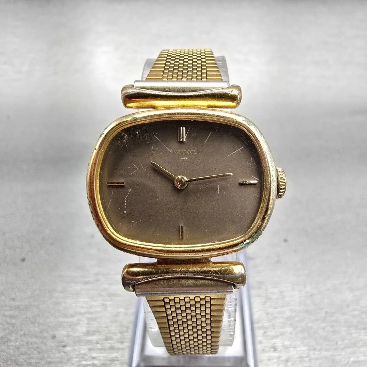 Seiko Watch Women 25mm Brown Dial Gold Tone Oval 11-5020 Manual Wind Vintage0