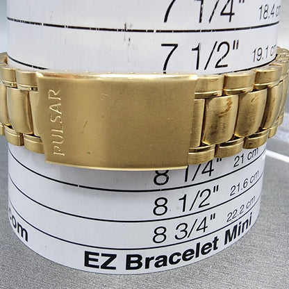 Seiko Pulsar Chronograph Watch Men 39mm Gold Dial Gold Tone Alarm Date New Batt10