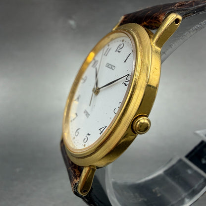 Seiko Spirit Watch Men 33mm White Dial Gold Tone Round  Vintage 5E21-6C00 PARTS3