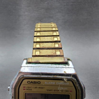Casio A158WE Watch Men 33mm Champagne Dial Silver Alarm Chronograph New Battery4