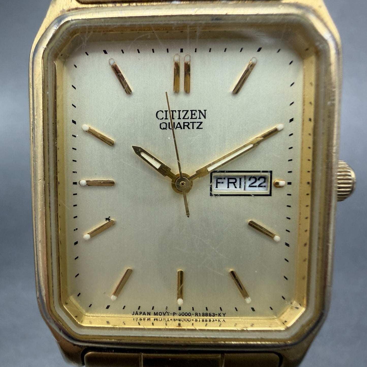 Citizen Tank Watch Men 28mm Champagne Dial Gold Tone Daydate 6000-T25249 New Bat1
