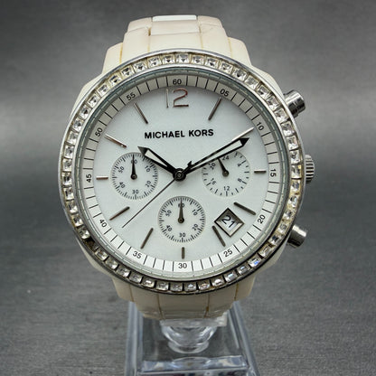 Michael kors Watch Women 40mm MOP Dial White Case Date Chrono MK-5079 New Batt0