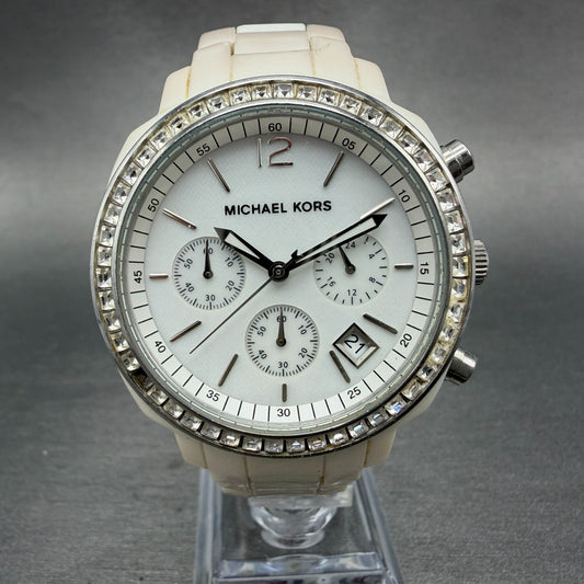 Michael kors Watch Women 40mm MOP Dial White Case Date Chrono MK-5079 New Batt0