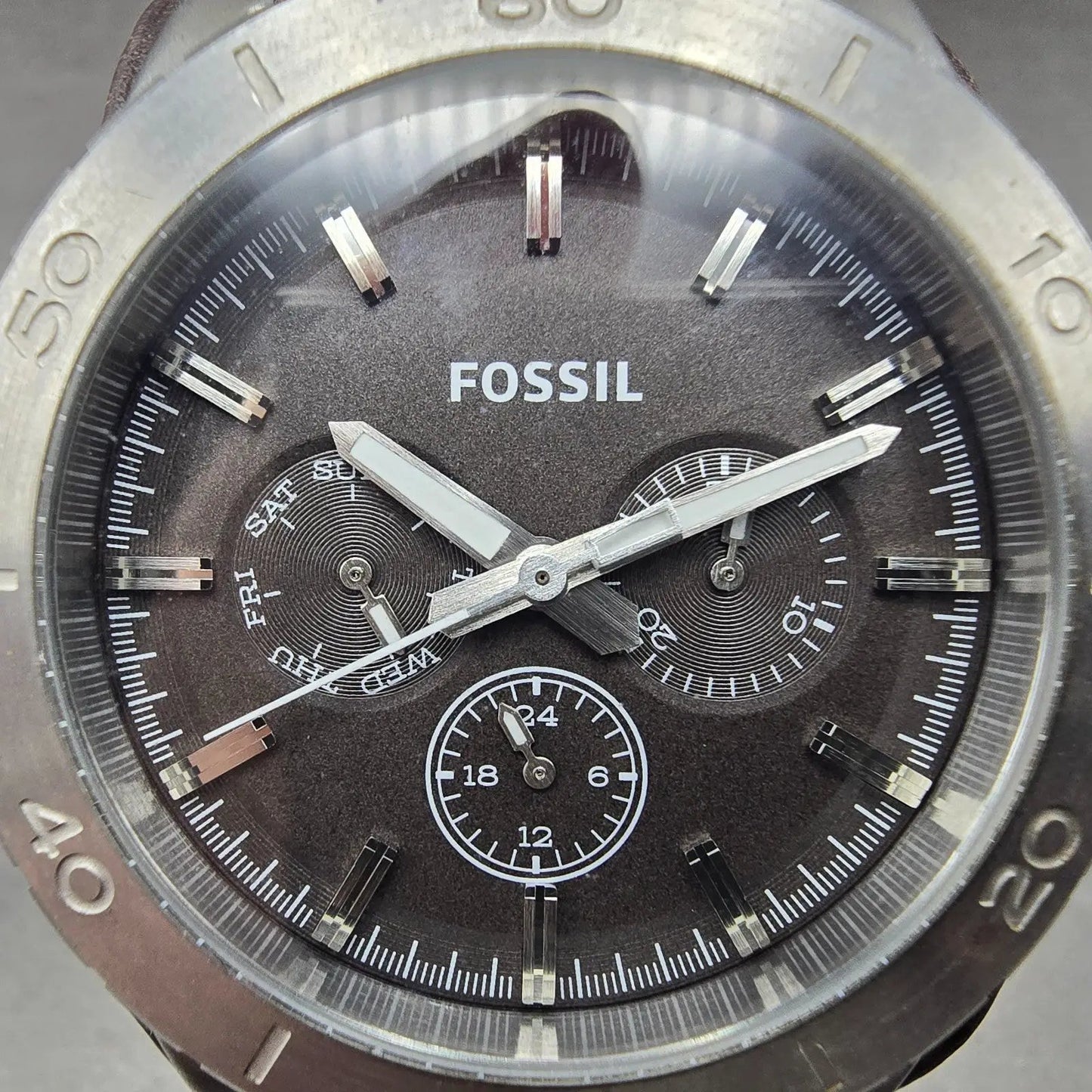 Fossil Dive Watch Men 43mm Black Dial Silver Tone Daydate BQ1053 New Battery1