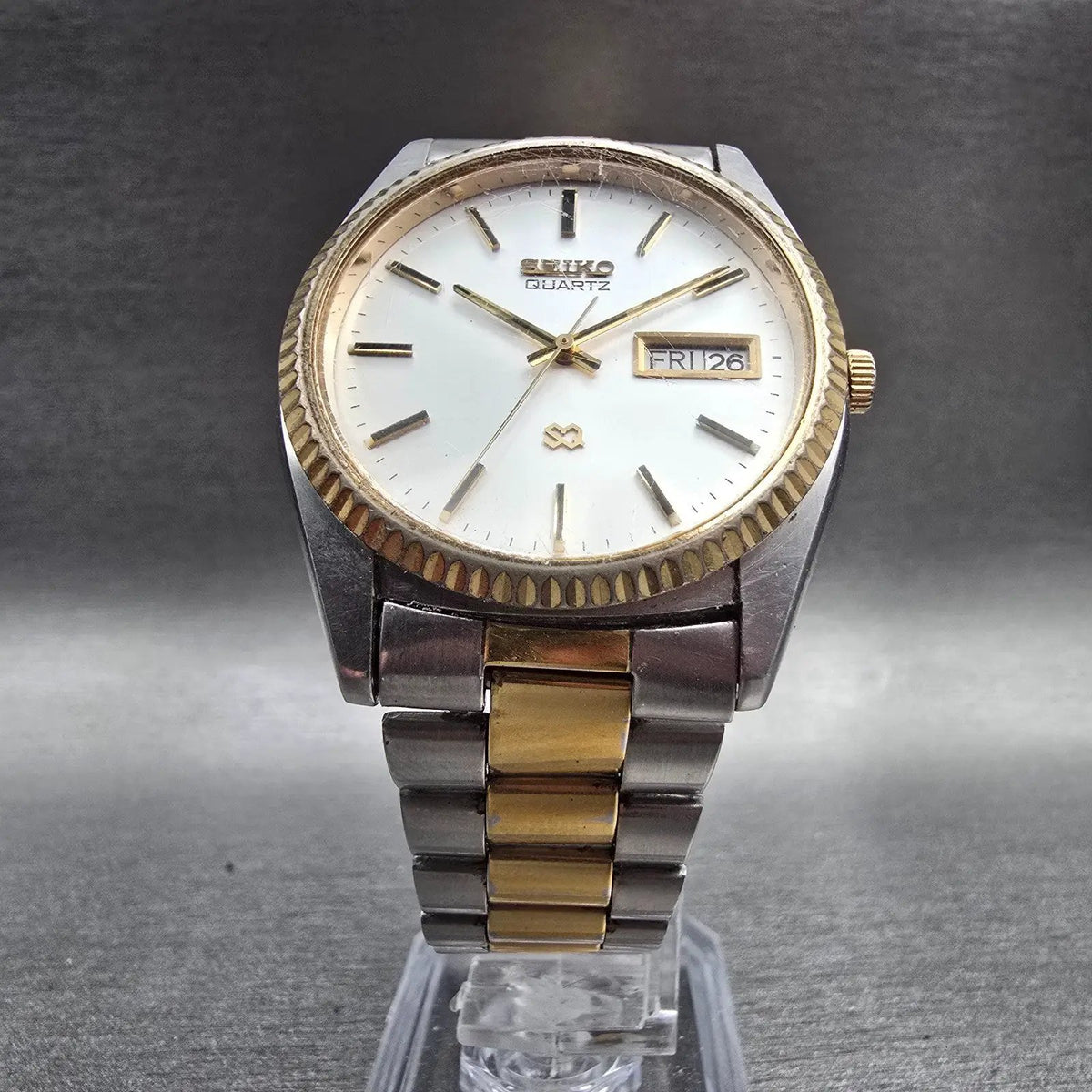 Seiko President Watch Men 35mm Silver Dial Two Tone Daydate 6923-8080 New Batt5