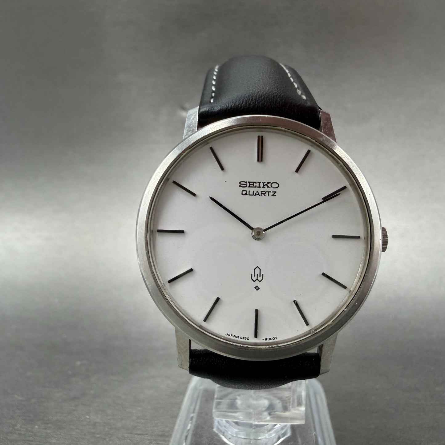 Seiko Watch Men 34mm White Dial Silver Tone Round Vintage 4130-9001 New Battery5