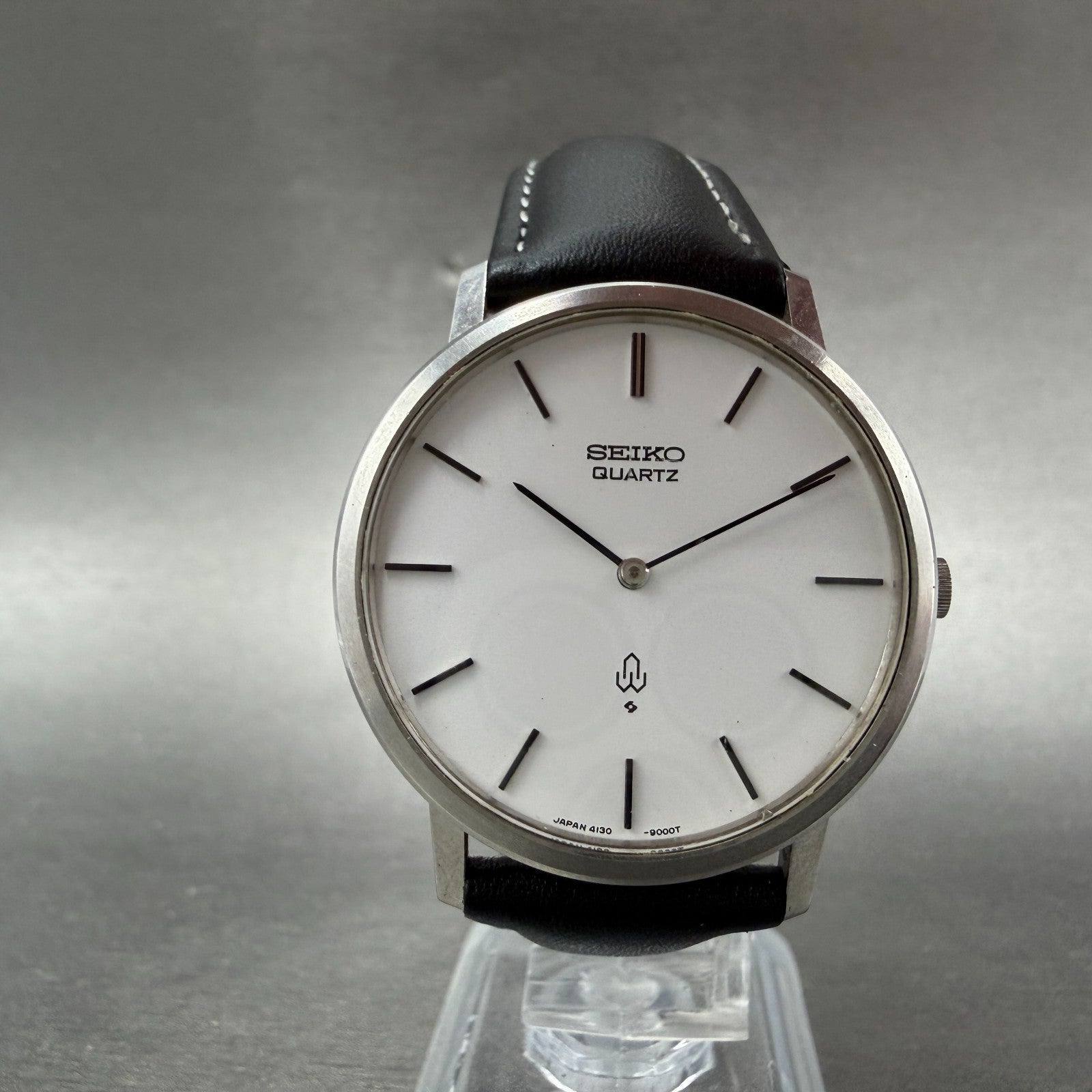 Seiko Watch Men 34mm White Dial Silver Tone Round Vintage 4130-9001 New Battery5