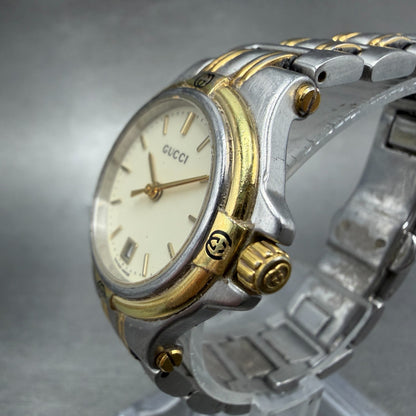 Gucci 9040L Watch Women 26mm Cream Dial Two Tone Date Round New Battery2