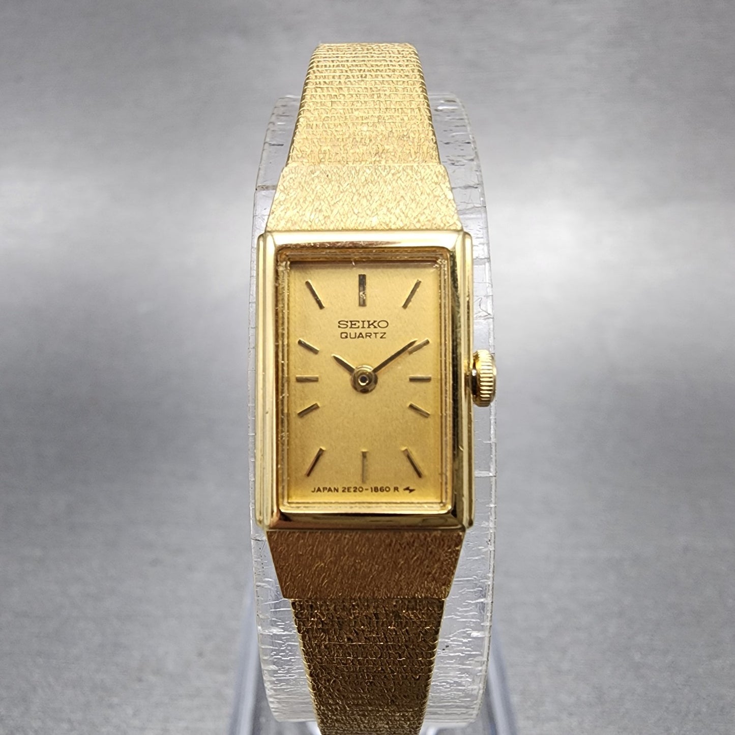 Seiko Tank Watch Women 12mm Champagne Dial Gold Tone 2E206479 New Battery VTG0