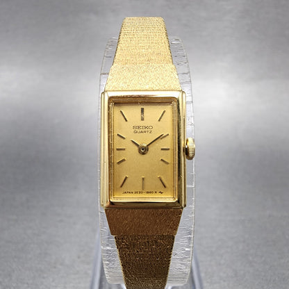 Seiko Tank Watch Women 12mm Champagne Dial Gold Tone 2E206479 New Battery VTG0