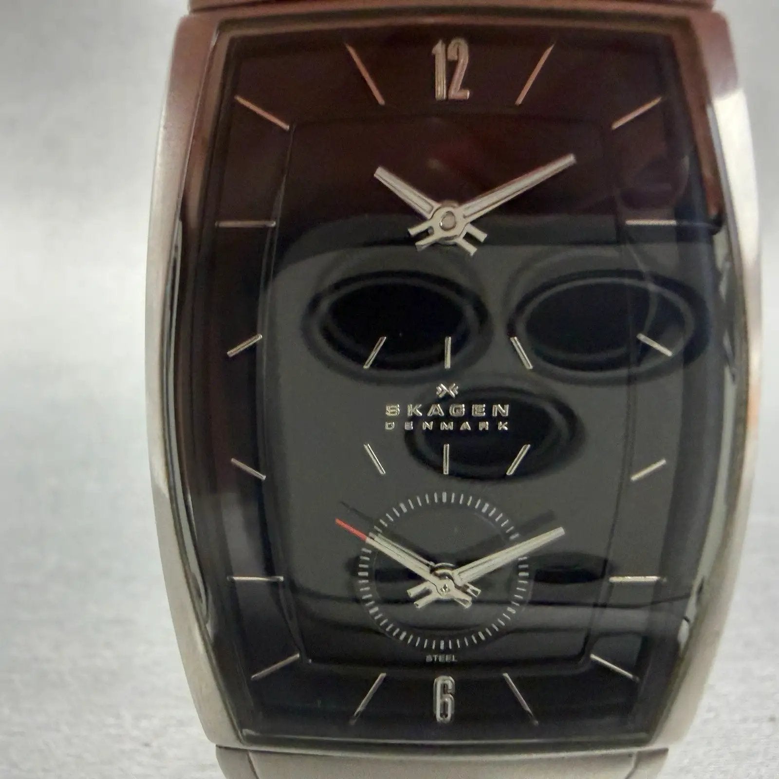 Skagen Dual Time Watch Men 31mm Black Dial Silver Tone 281LSXB New Battery1