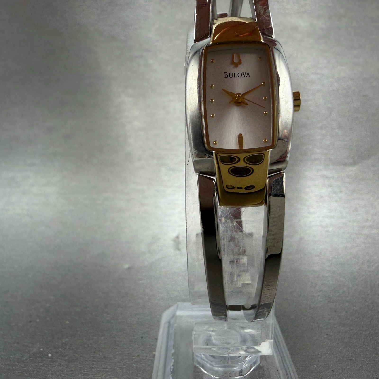 Bulova Tank Watch Women 17mm Silver Dial Two Tone Rectangle 98T81 New Battery5
