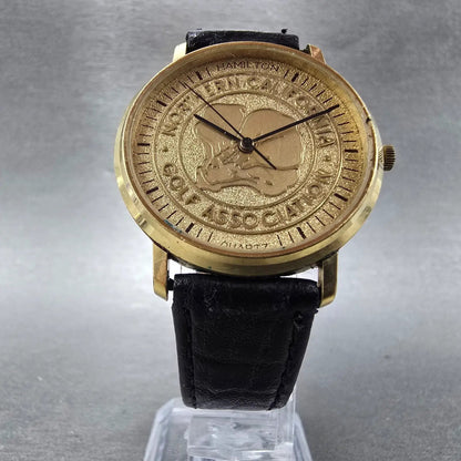 Hamilton Watch Men 33mm Gold Dial Gold Tone Round 8100 New Battery Vintage6