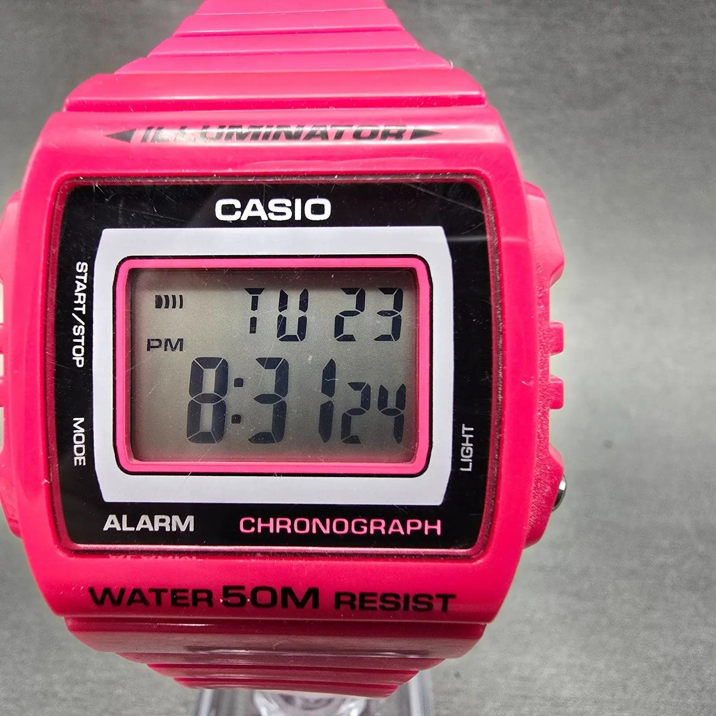 Casio W-215H Watch Men 40mm Pink Alarm Chronograph Daydate Rectangle New battery0