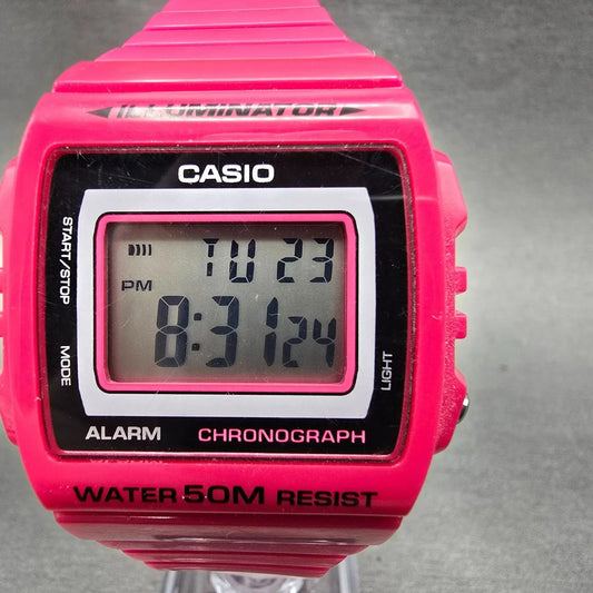 Casio W-215H Watch Men 40mm Pink Alarm Chronograph Daydate Rectangle New battery0