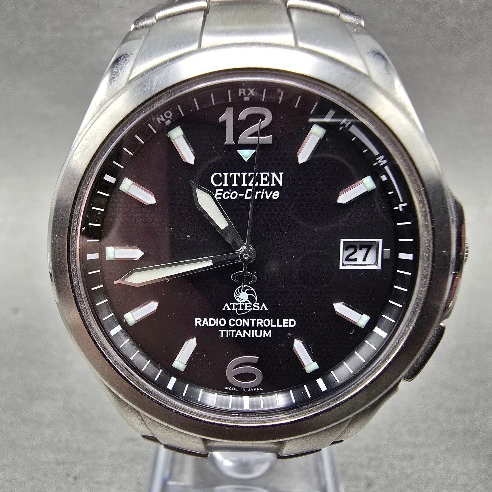 Citizen Eco-Drive Attesa Watch Men 38mm Black Dial Titanium H410-T003788 PARTS!!0