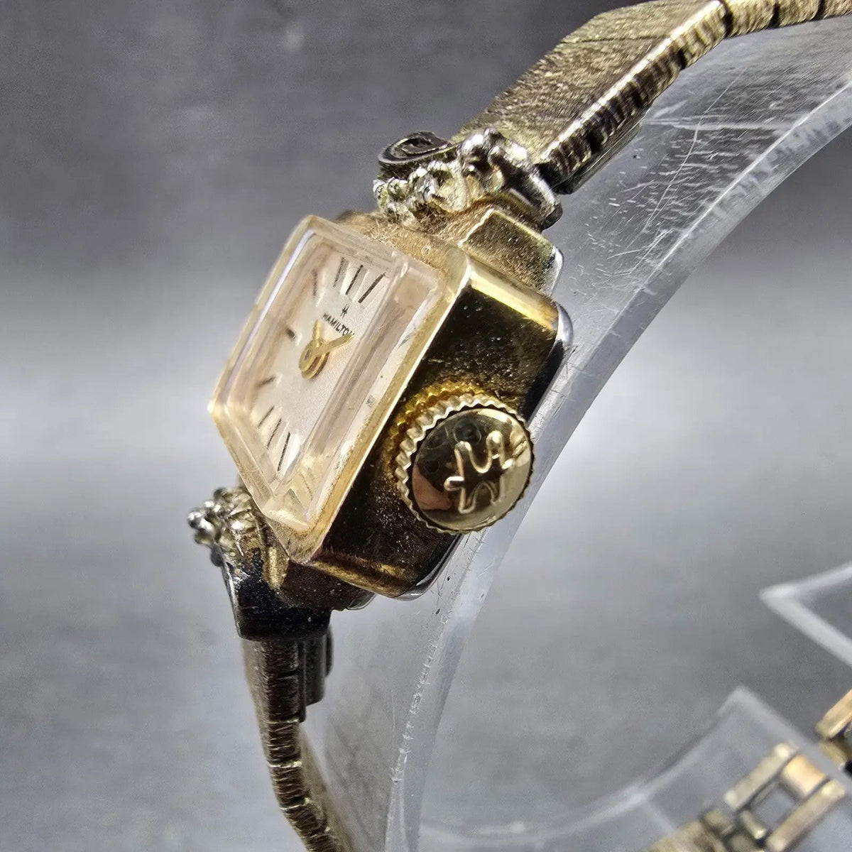 Hamilton Watch Women 15mm White Dial Gold Plated Diamonds Oval New Battery VTG2