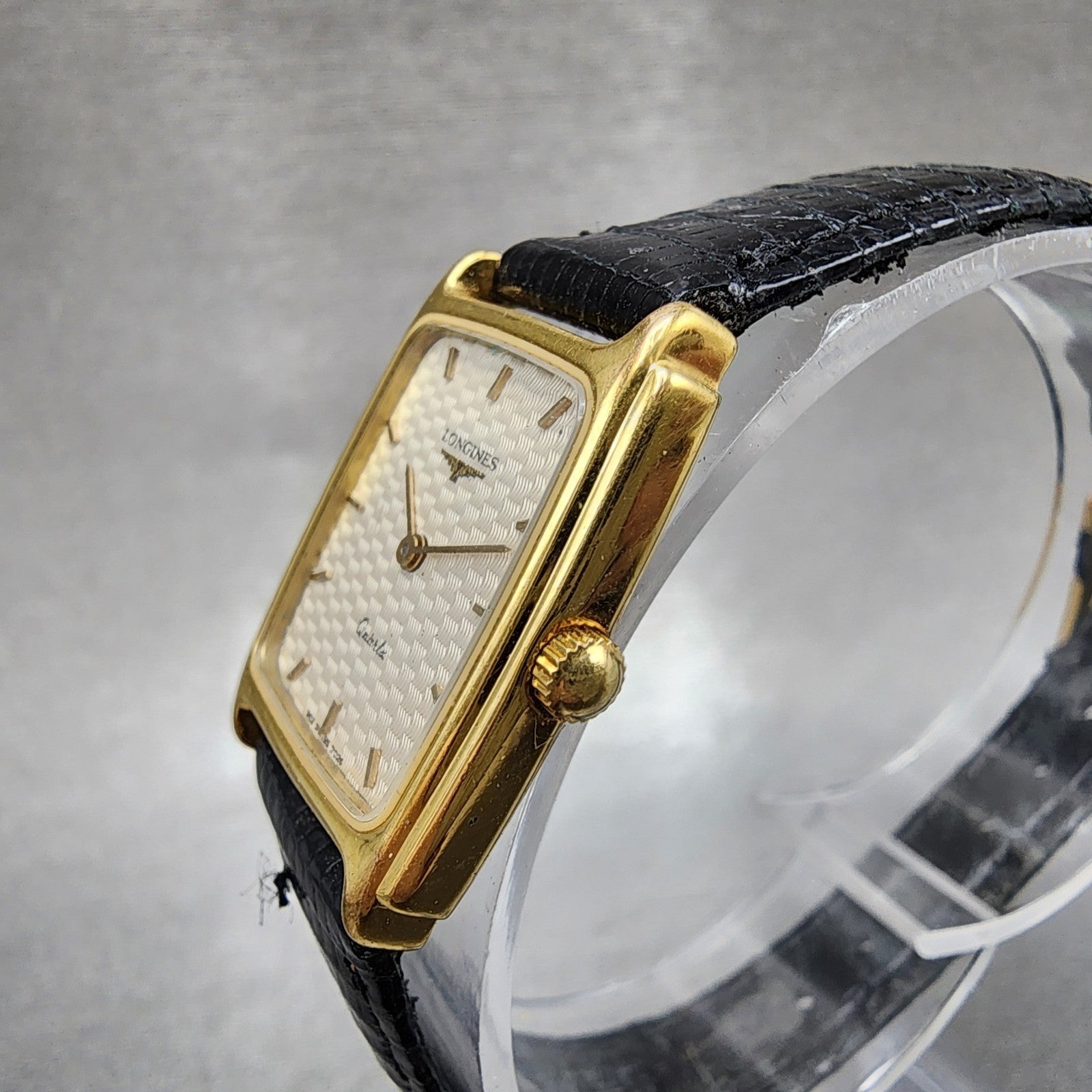 Longines Tank Watch Women 20mm White Dial Gold Tone Rectangle 7026 New Battery1