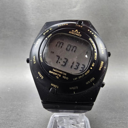 Seiko Giugiaro Watch Men 39mm Black Digital Alarm Chronograph A828-4019 New Batt5