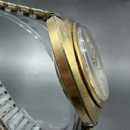 Seiko Electronic EL-370 Watch Men 38mm Champagne Dial Gold Tone Daydate New Batt4