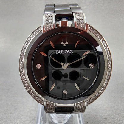 Bulova Rubaiyat Watch Women 35mm Black Dial Black Ceramic Diamond Bezel 98R266 B