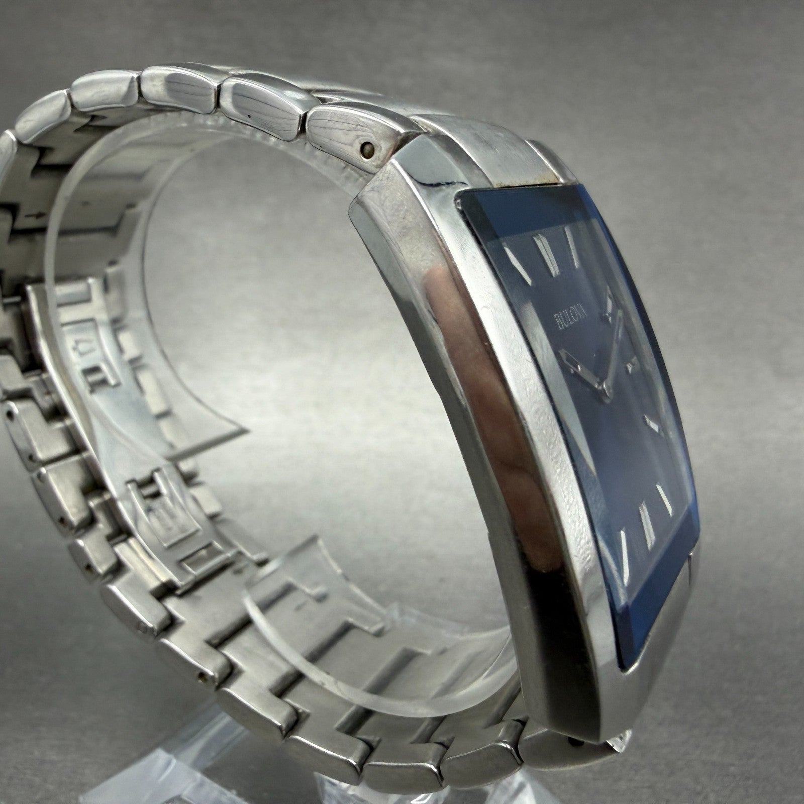 Bulova Tank Watch Men 35mm Blue Dial Silver Tone Rectangle 96A169 New Battery3