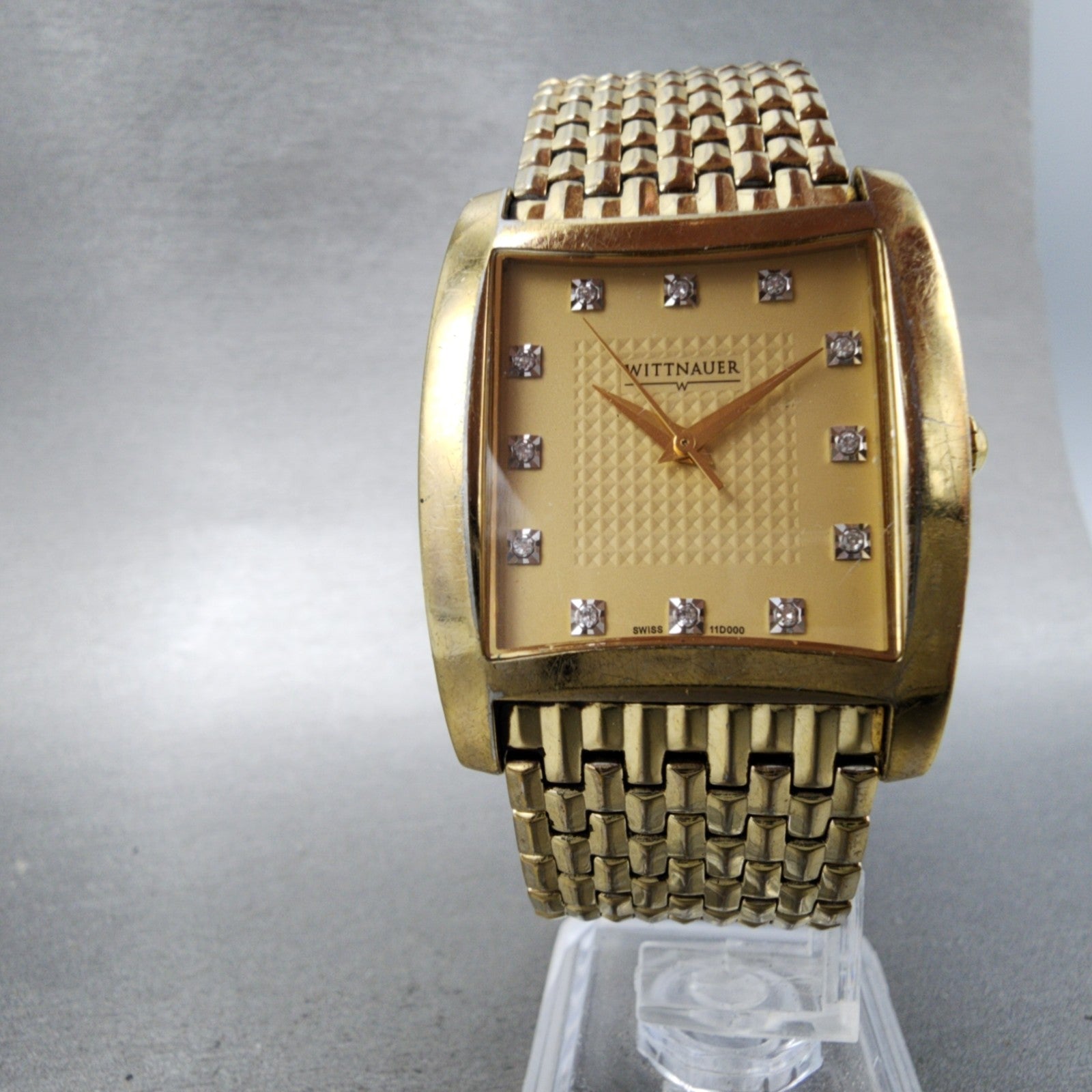 Wittnauer Tank Watch Men 32mm Gold Dial Gold Tone Rectangle 11D000 PARTS6