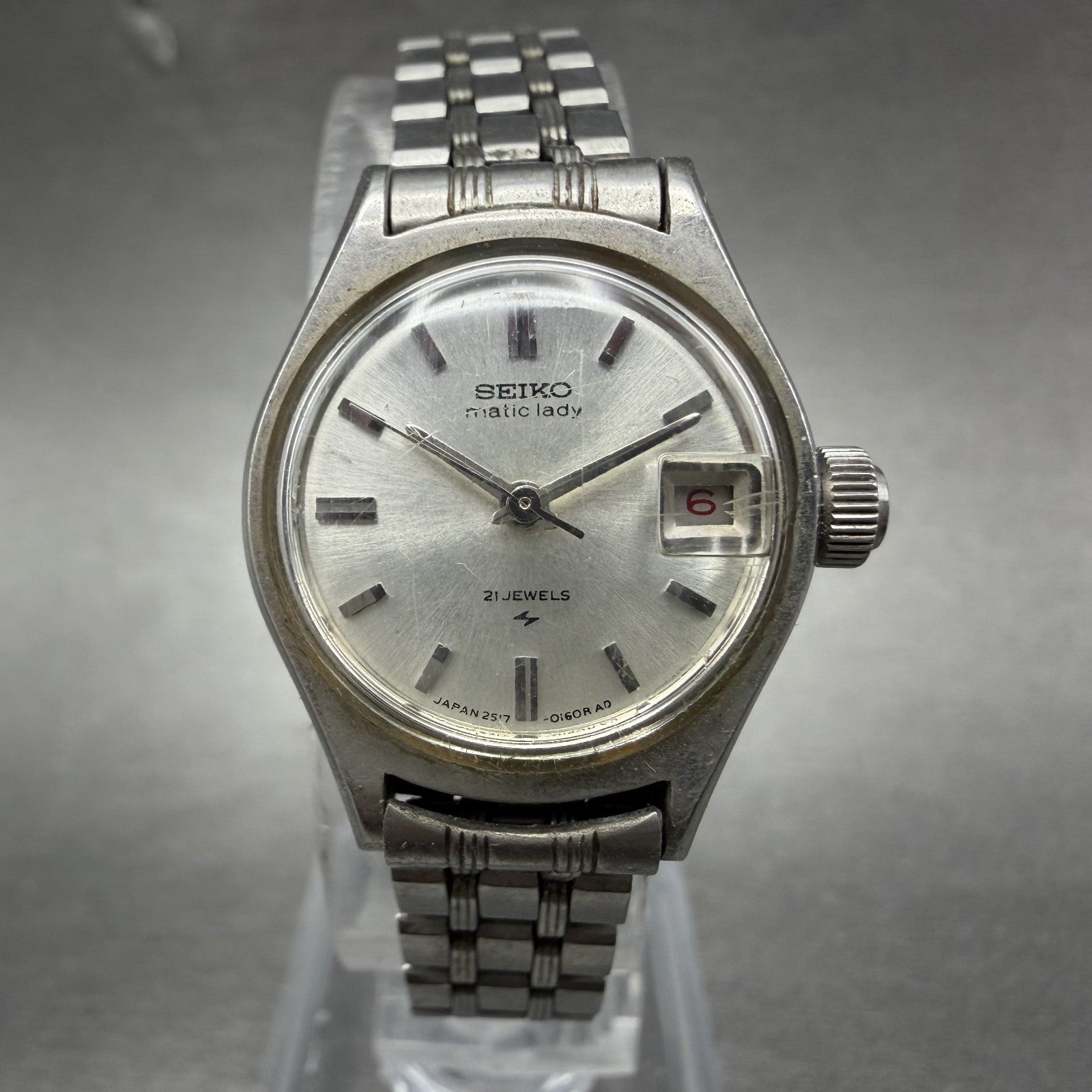 Seiko Matic Lady Watch Women 21mm Silver Dial Silver Tone Date Round VTG PARTS0