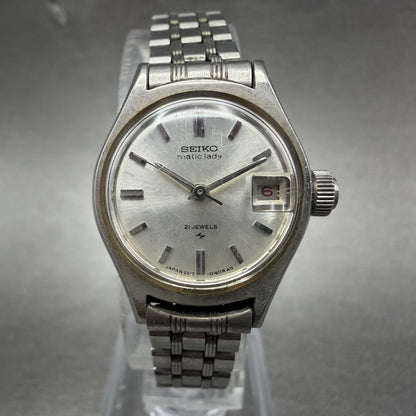 Seiko Matic Lady Watch Women 21mm Silver Dial Silver Tone Date Round VTG PARTS0