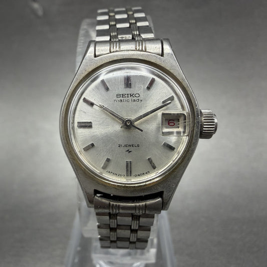 Seiko Matic Lady Watch Women 21mm Silver Dial Silver Tone Date Round VTG PARTS0