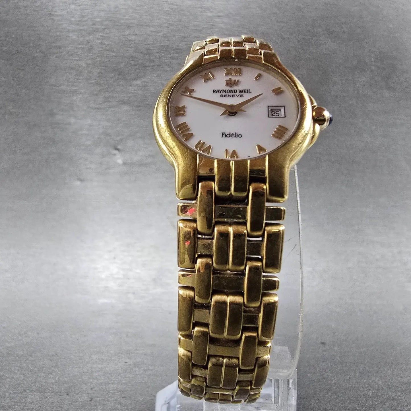 Raymond Weil Fidelio Watch Women 25mm White Dial Gold Plated Date 9962 New Batt5
