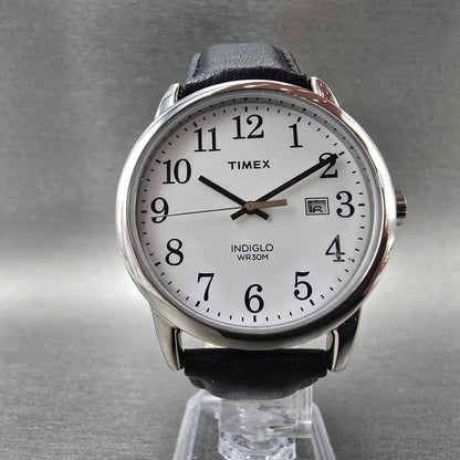 Timex Easy Reader Watch Men 35mm White Dial Silver Round Date New Battery 345