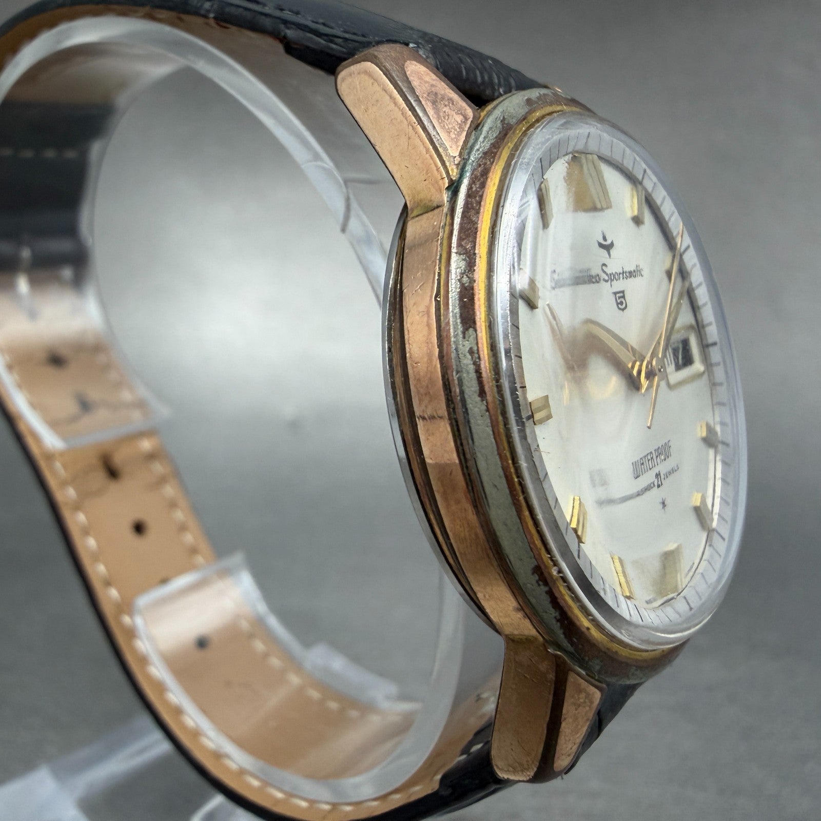 Seiko Sports Matic 5 Watch Men 36mm Silver Dial Gold Tone Daydate 417970 Runs3