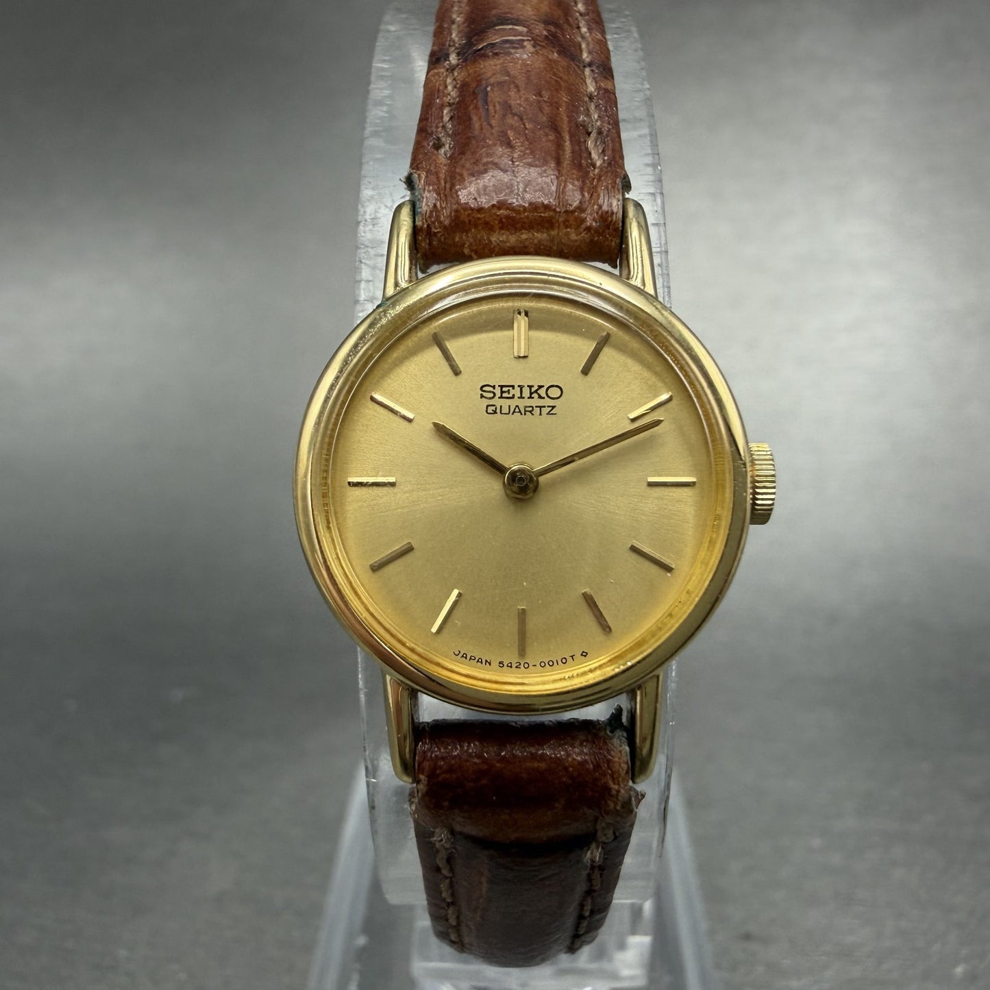 Seiko Watch Women 19mm Gold Dial Gold Tone Round 5420-0019 New Battery VTG0
