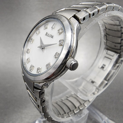 Bulova Watch Women 25mm MOP Dial Stainless Steel Diamond Accents new Battery
