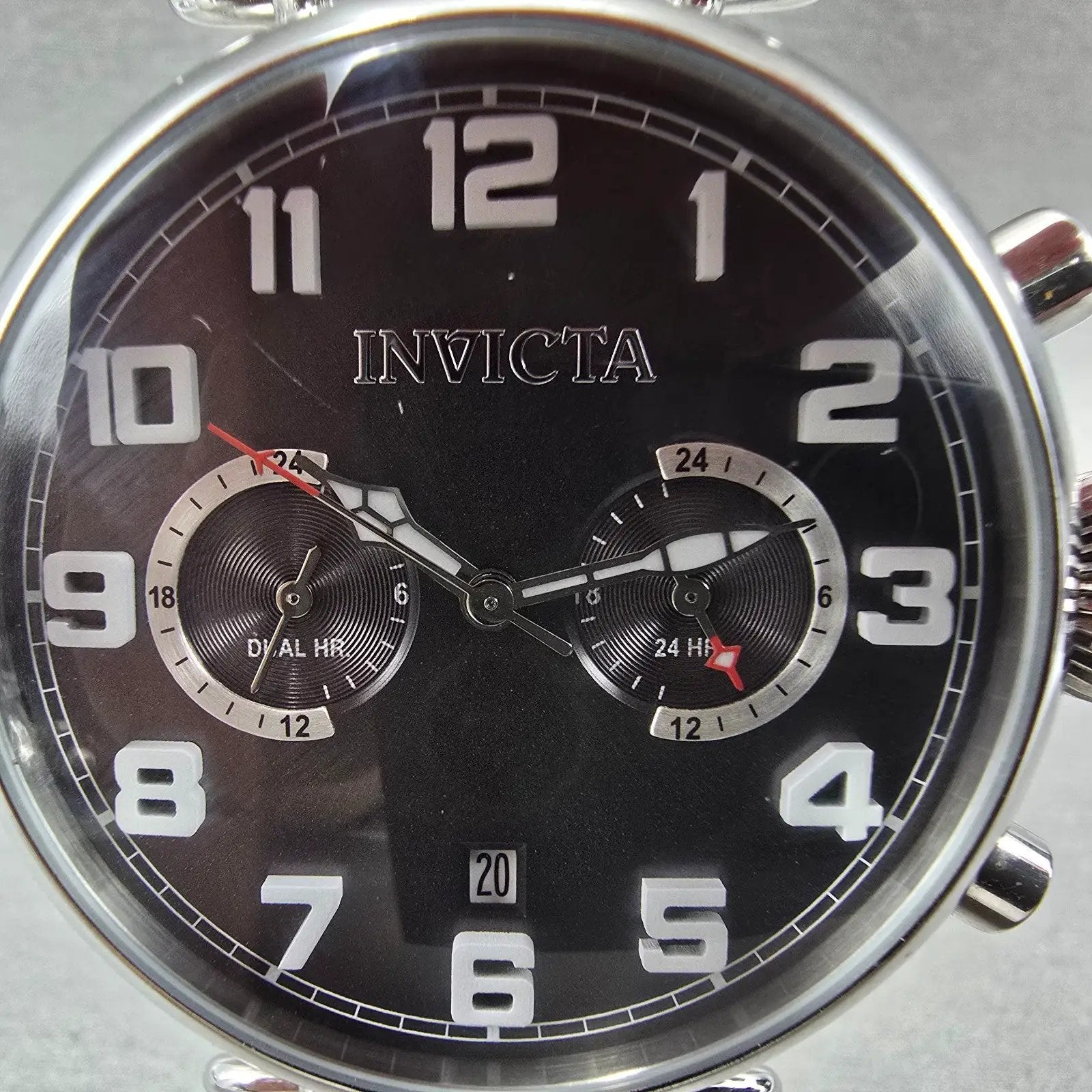 Invicta Aviator Watch Men 46mm Black Dial Steel Date Dual Hour 22980 New Battery1