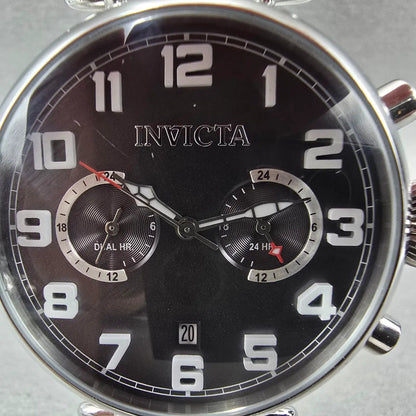 Invicta Aviator Watch Men 46mm Black Dial Steel Date Dual Hour 22980 New Battery1