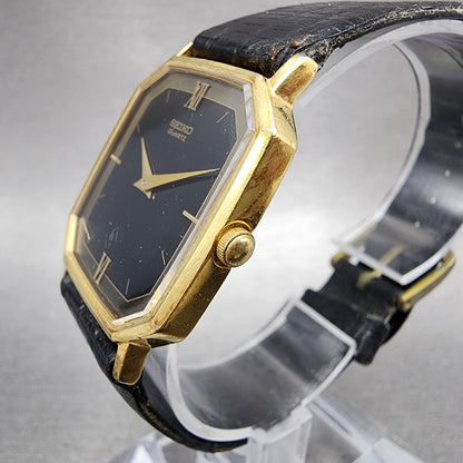 Seiko Watch Men 28mm Black Dial Gold Tone Octagon 65305210 New Battery2