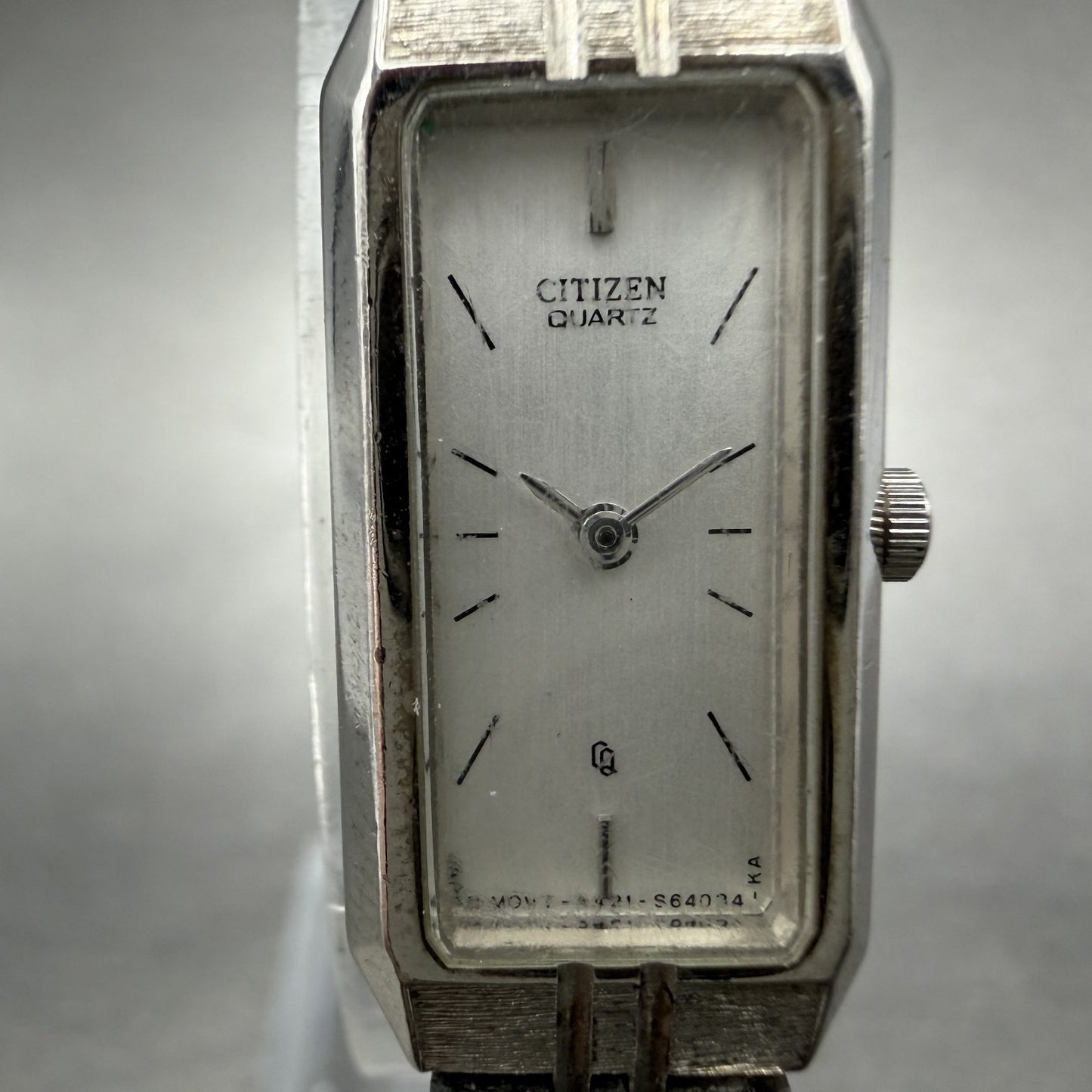 Citizen CQ Tank Watch Women 13mm Silver Dial Silver Tone Rectangle New BatteryAb1
