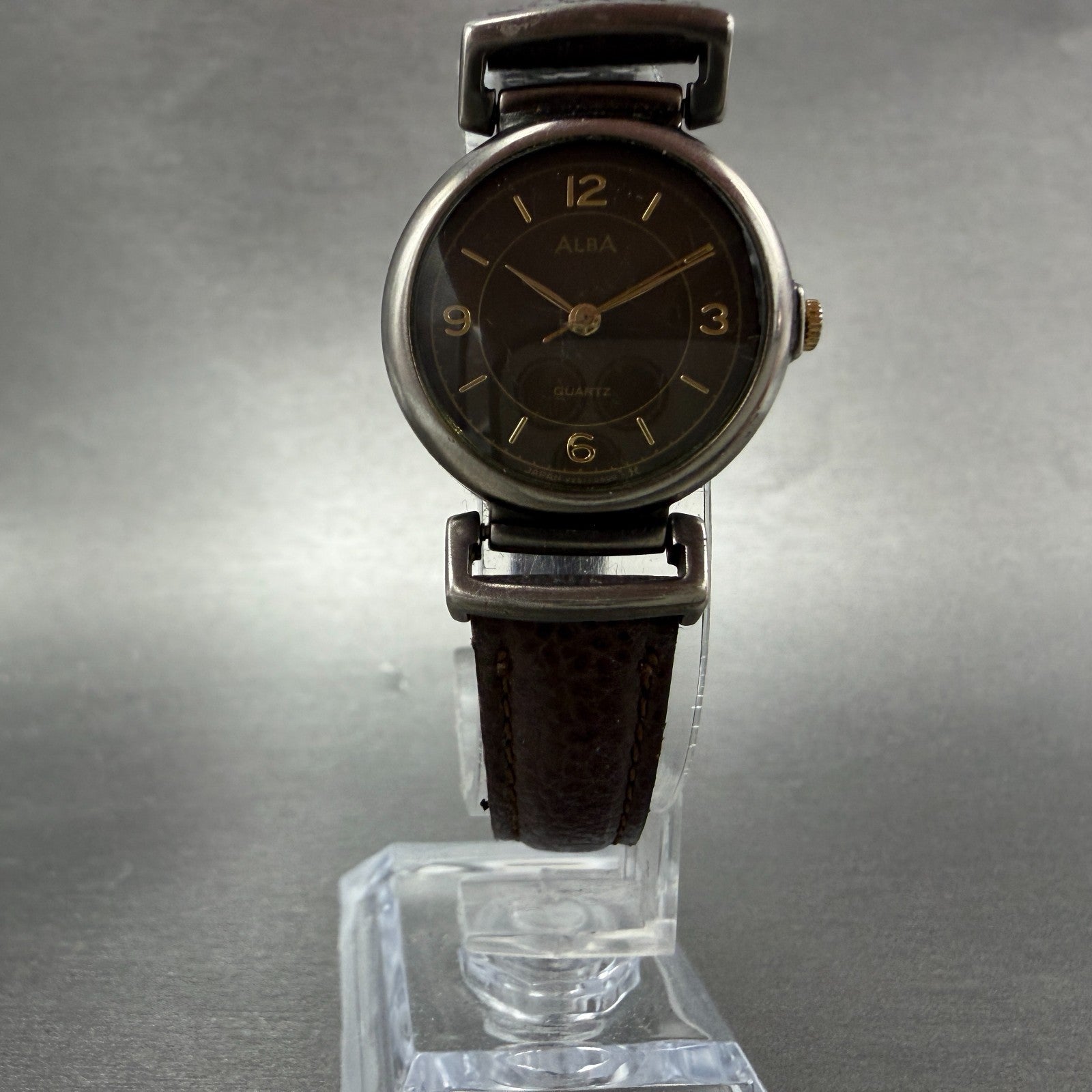 Seiko Alba Watch Women 24mm Brown Dial Black Tone Round V251-0160 New Battery5