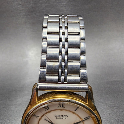 Seiko Watch Men 32mm White Dial Gold Tone Round 7N017041 New Battery VTG4