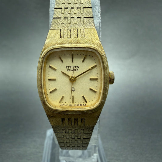 Citizen CQ Watch Women 18mm Champagne Dial Gold Tone Rectangle New Battery0