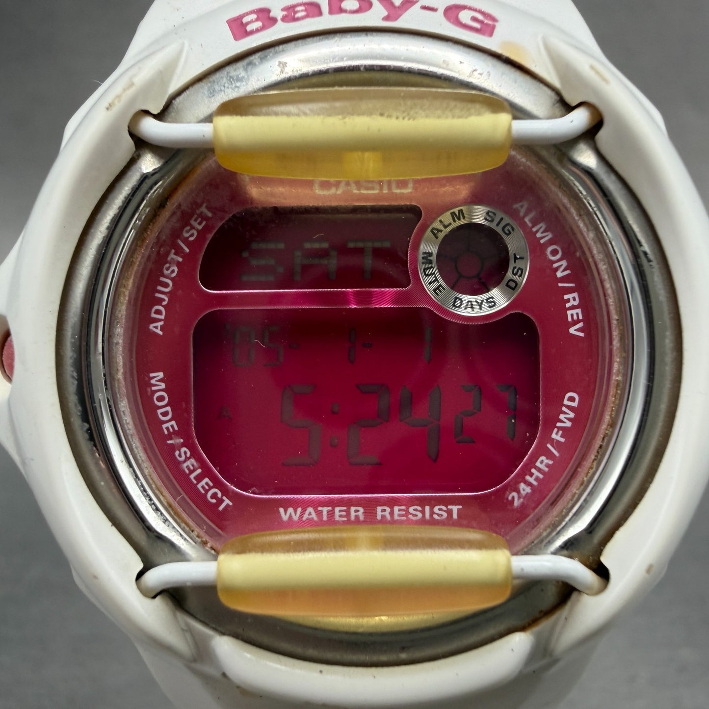 Casio Baby-G Watch Women 43mm White Pink Digital Alarm Chrono BG-169R New Batt1
