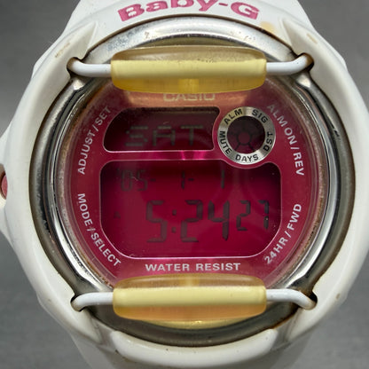 Casio Baby-G Watch Women 43mm White Pink Digital Alarm Chrono BG-169R New Batt1