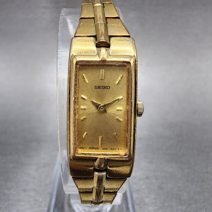 Seiko Watch Women 13mm Gold Dial Gold Tone Rectangle 2E200AY0 New Battery0