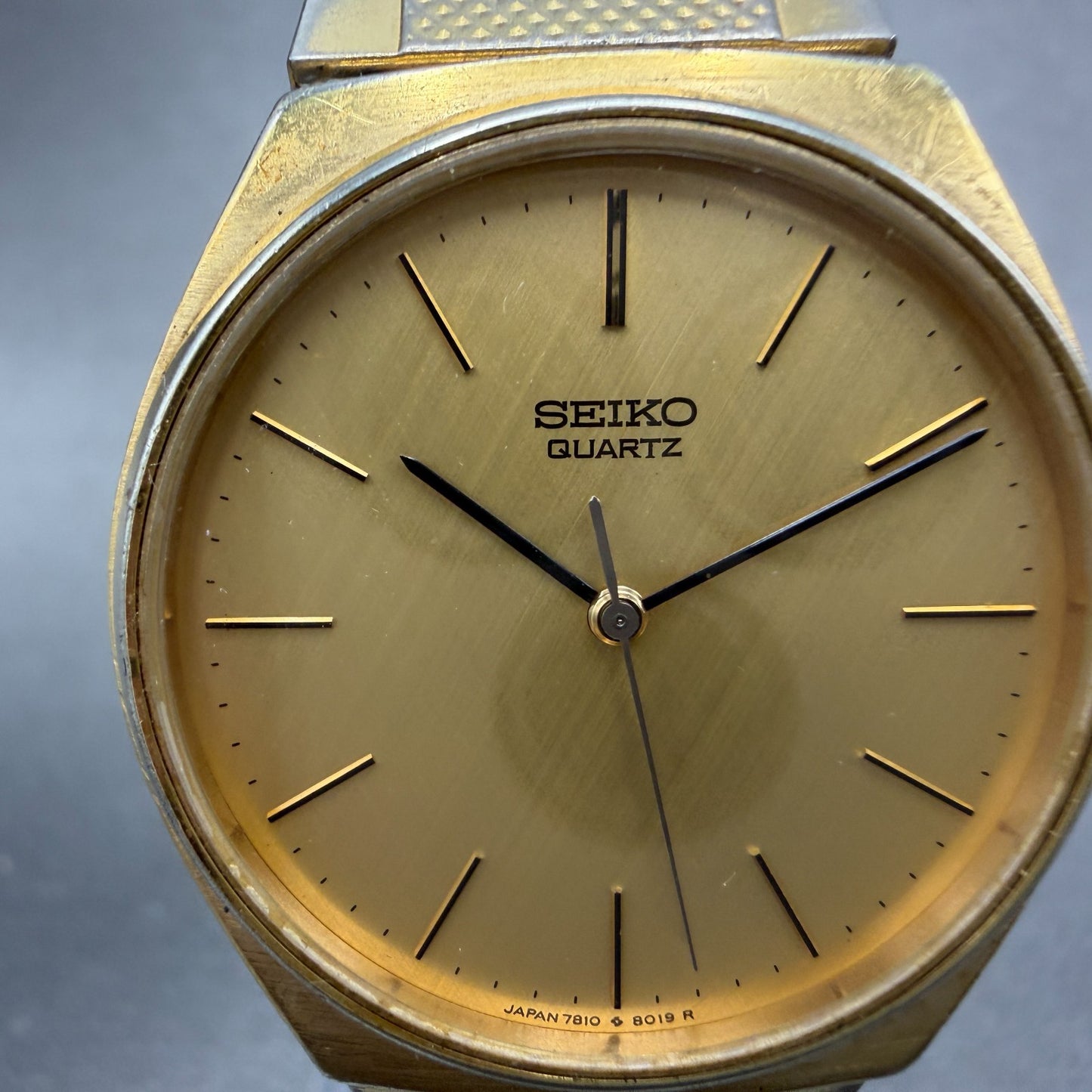 Seiko Watch Men 33mm Champagne Dial Gold Tone Round 7810-8019 New Battery1