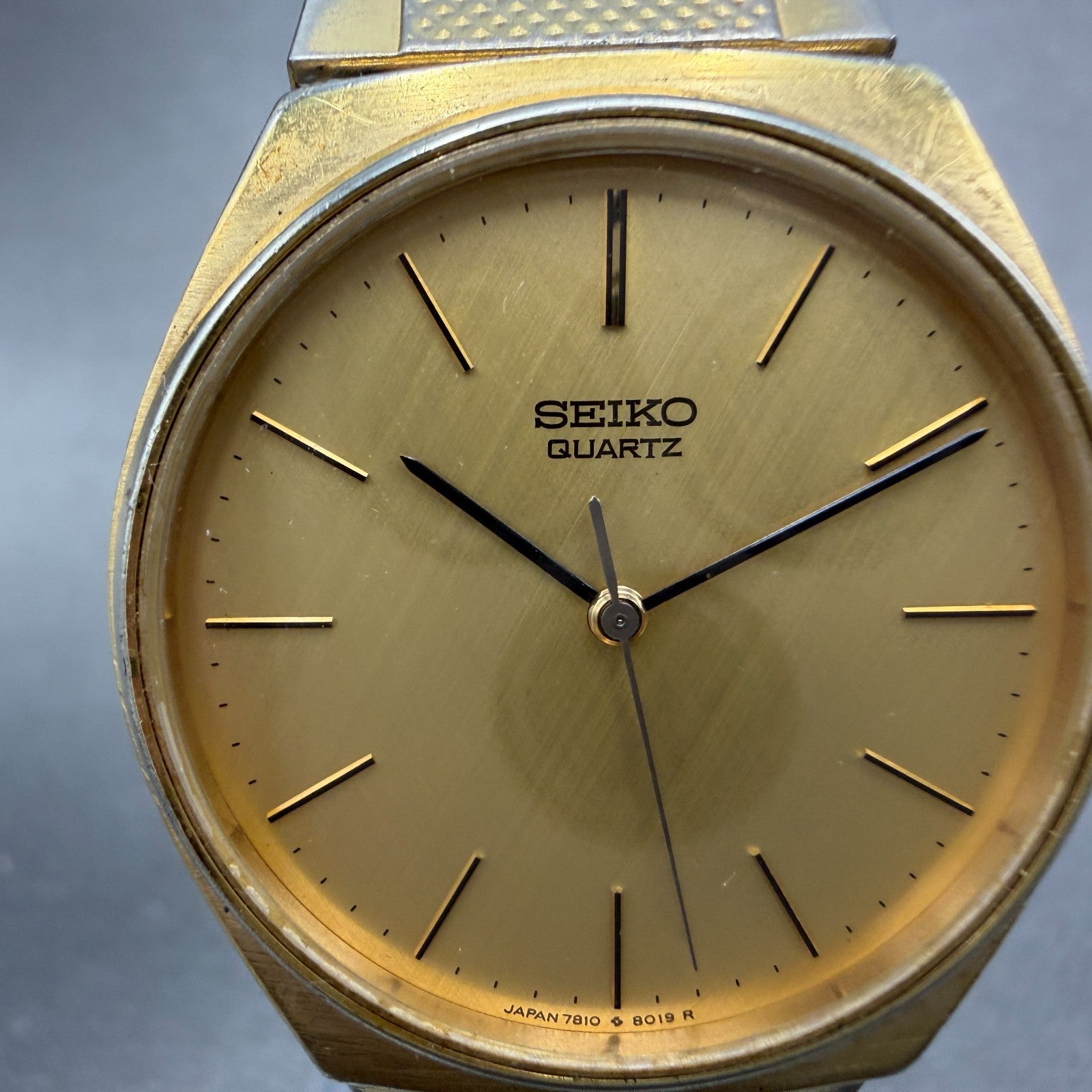 Seiko Watch Men 33mm Champagne Dial Gold Tone Round 7810-8019 New Battery1