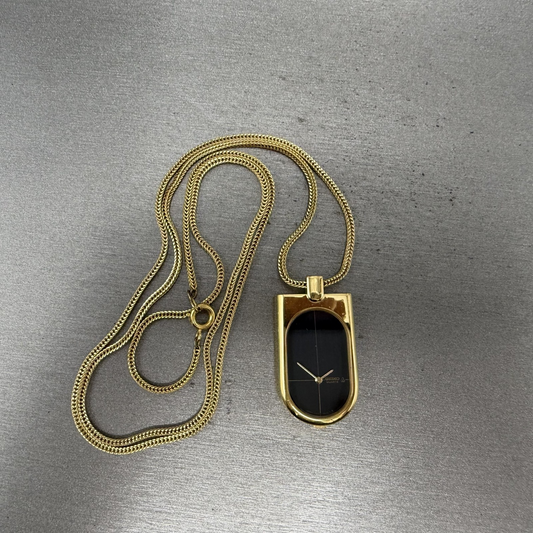 Seiko Necklace Watch Women 20mm Black Dial Gold Tone 23200820 New Battery0