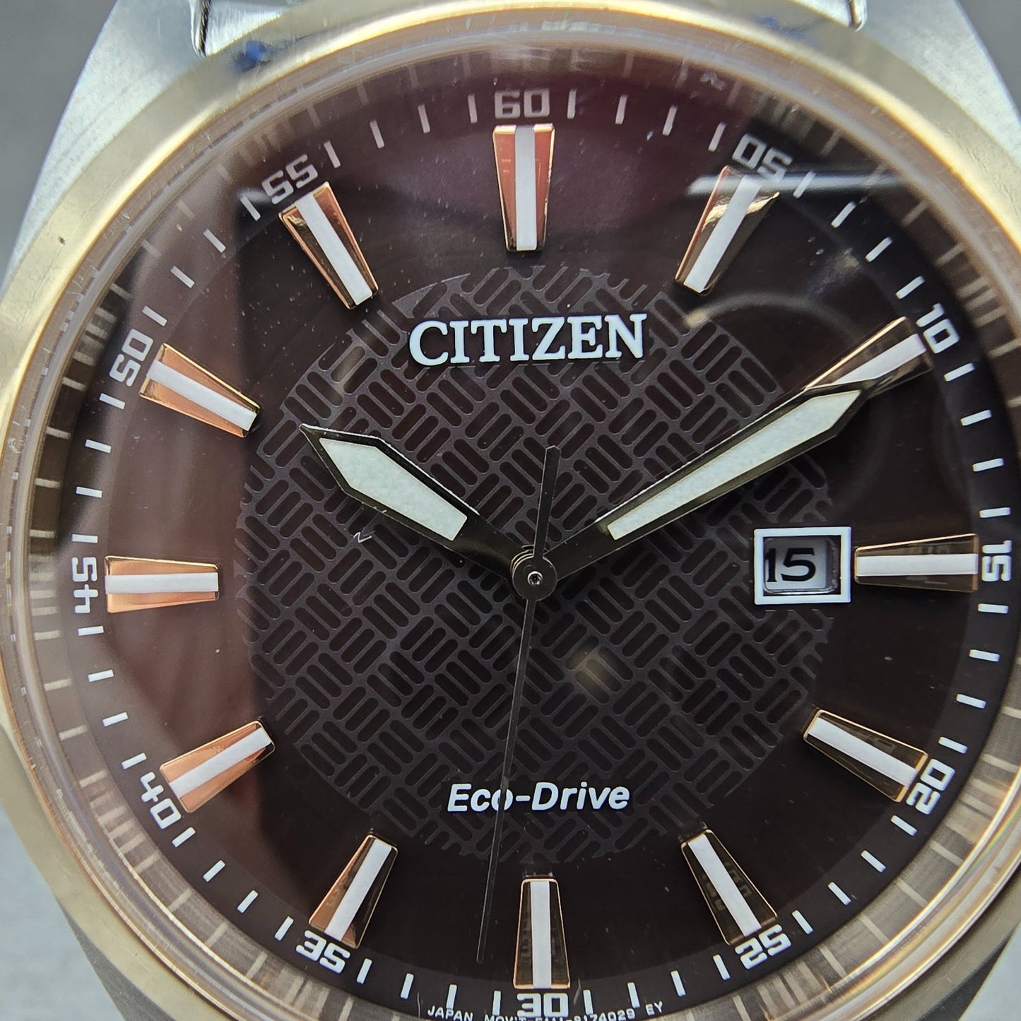 Citizen Eco-Drive Watch Men 41mm Brown Dial Two Tone Date E111-S126657 Runs1