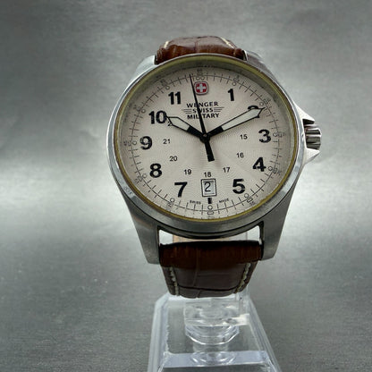 Wenger Swiss Military Watch Men 40mm White Dial Steel Date Round 79201 New Batt5